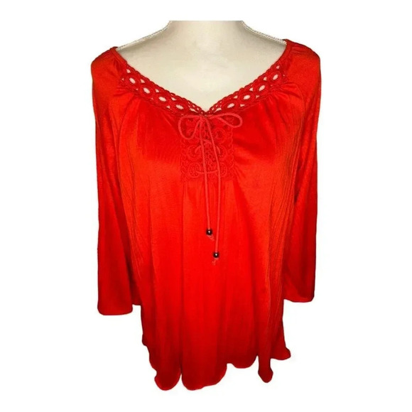 NEW New York Laundry Women’s Medium Red Tie‎ Up V-Neck Top NWT - Picture 1 of 6